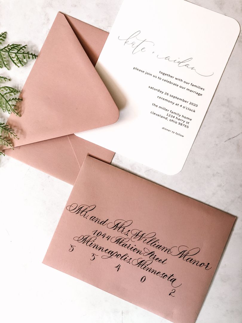 Wedding invitation with custom calligraphy