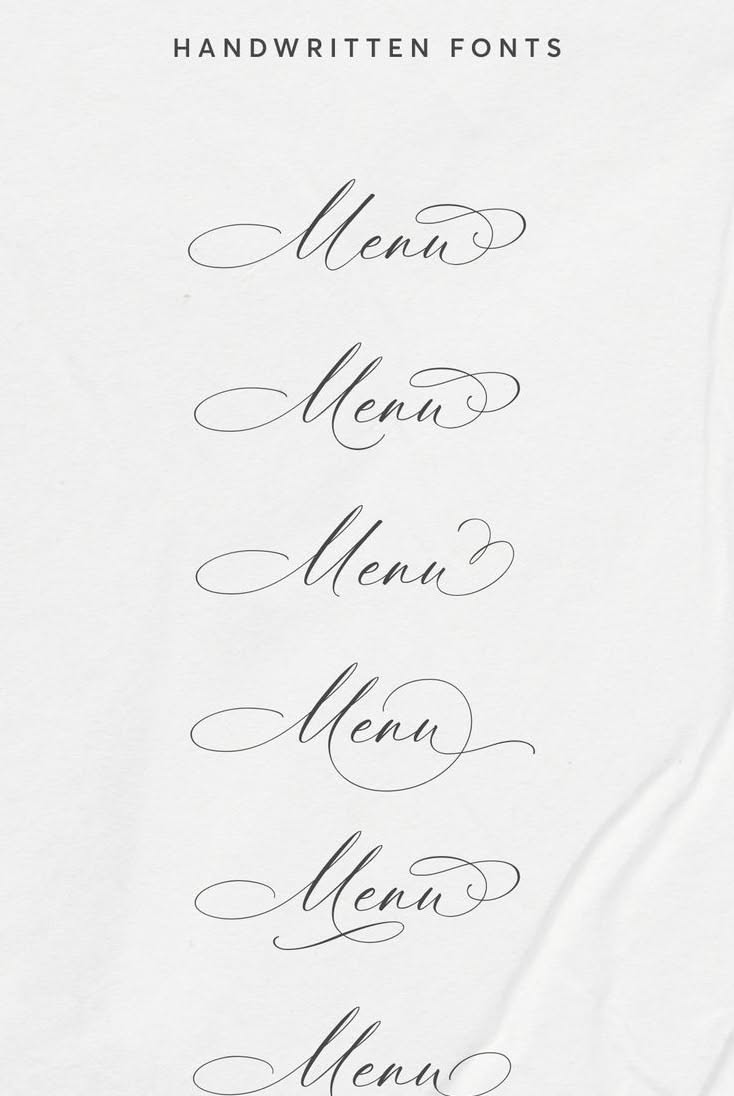 Six Menu Variations in Calligraphy Style