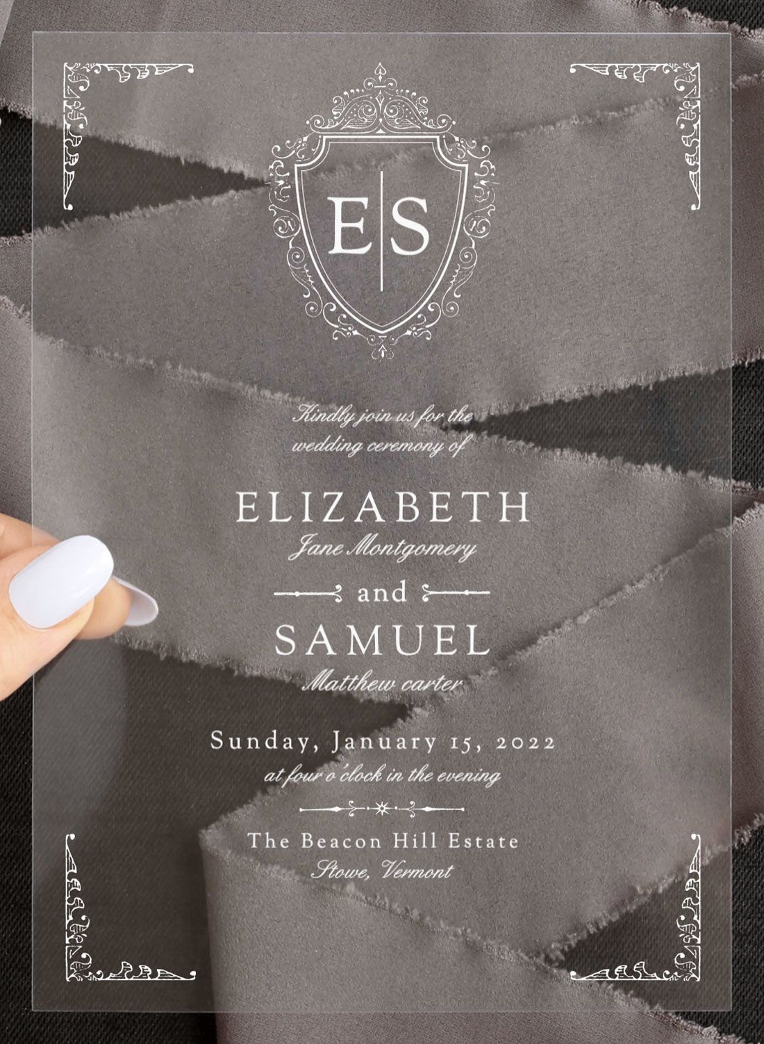 Scroll Monogram Clear Wedding Invitations