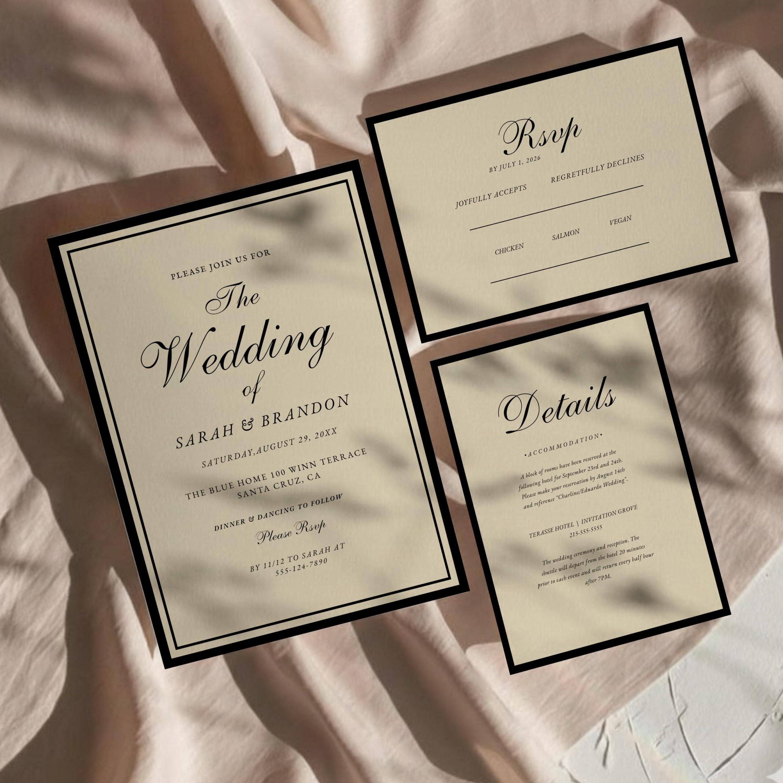 Ensemble d’invitations de mariage vintage élégant et classique — Modèles modifiables d’invitations, RSVP et cartes d’informations | Téléchargement numérique