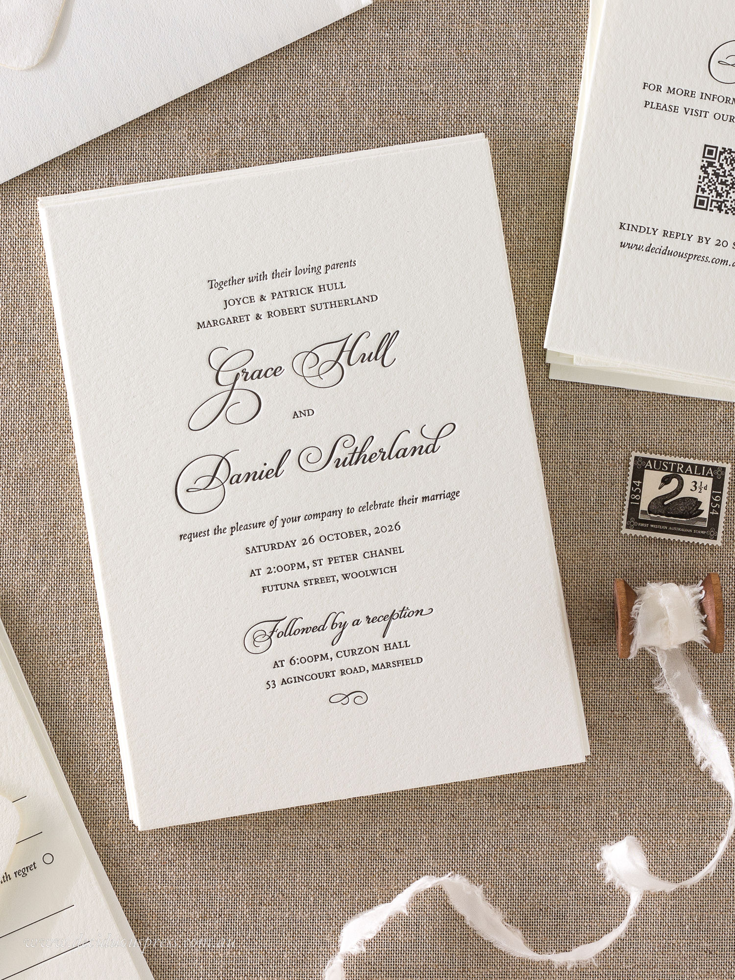 Grace letterpress wedding invitations