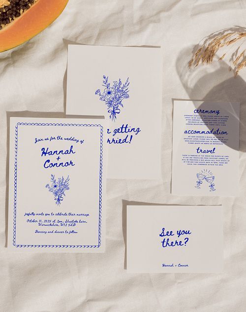🌸 Unique Blue and White Floral Editable Wedding Invitation Suite