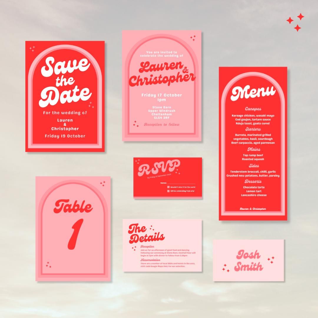 Papeterie de mariage rétro : modèles Canva modifiables (téléchargement numérique)