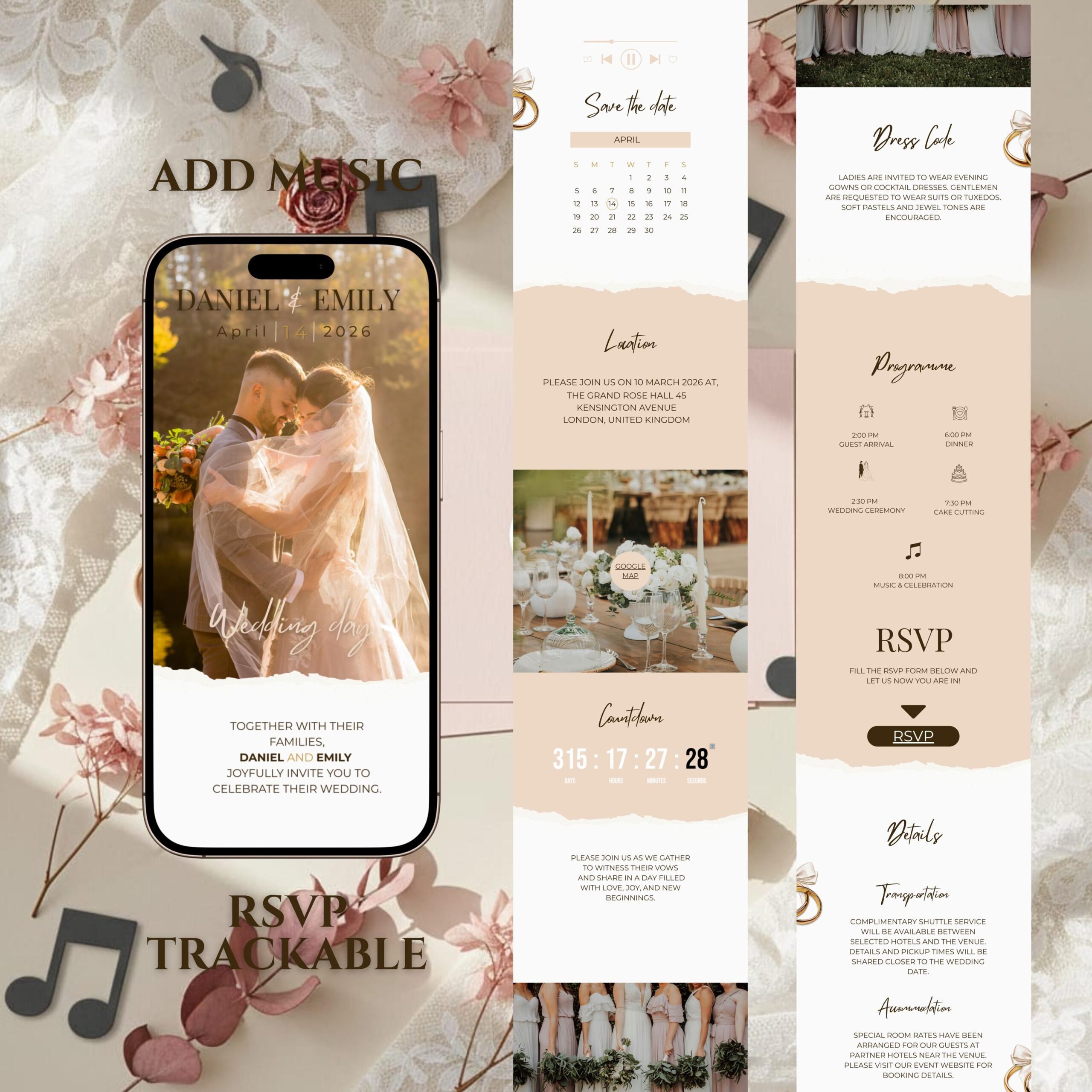 Wedding Website Template With Rsvp, Unique Wedding Invitation, Customizable Canva Templates, Digital Web Wedding Invite, Instant Download