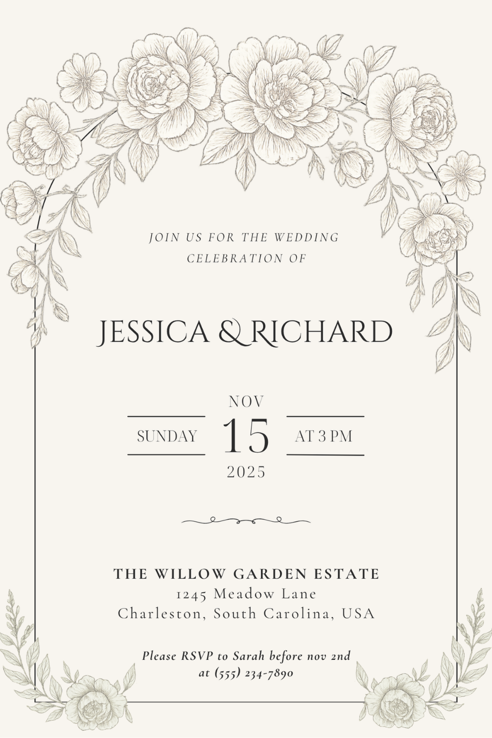 Wedding Invitation Template | Elegant Floral Printable Invite | Digital Evite |