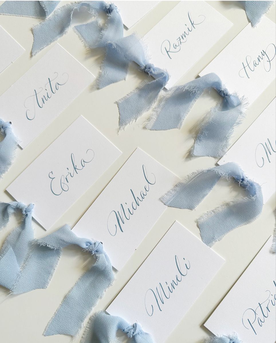 Place Cards with Ribbon and Calligraphy