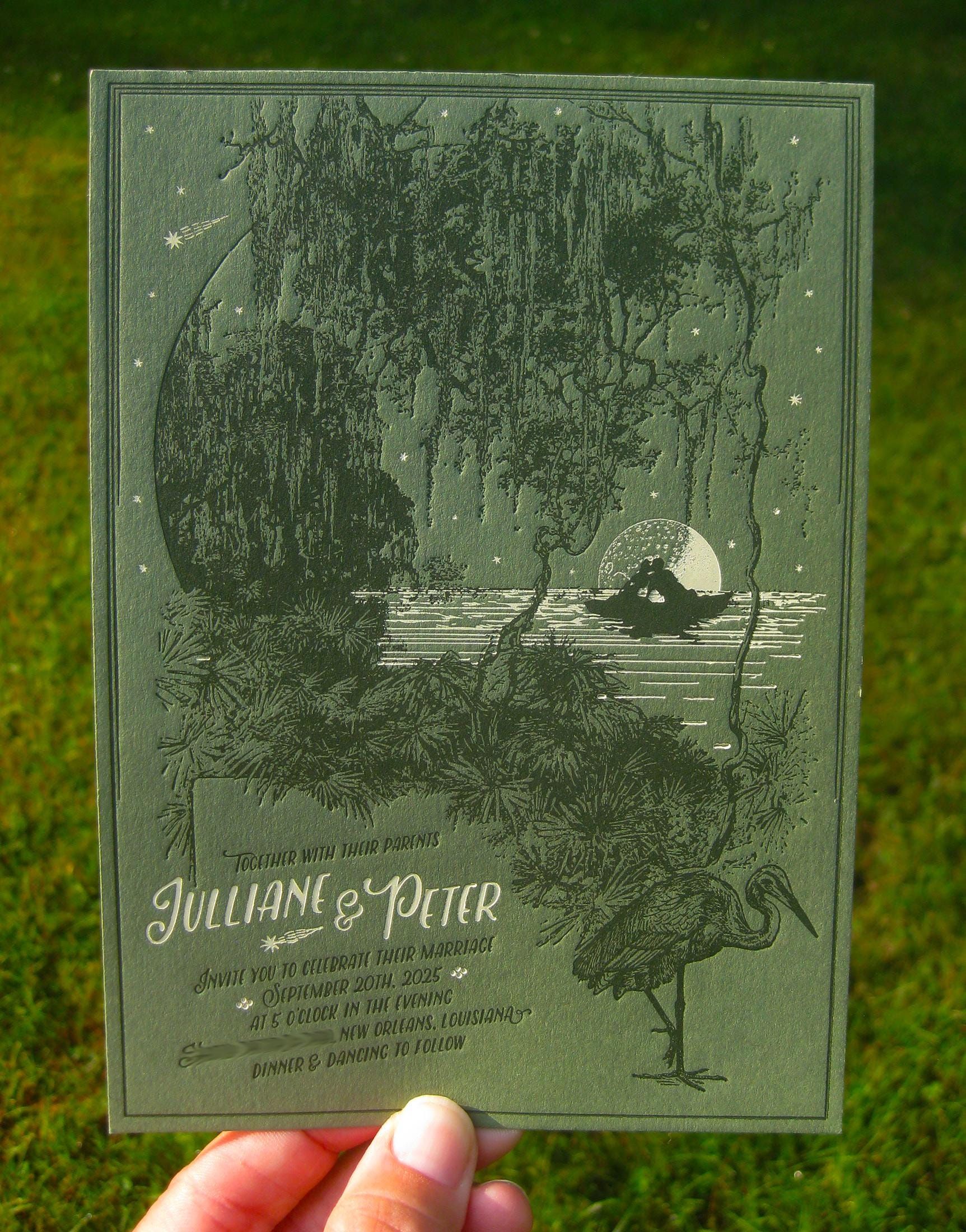 Louisiana Love Letterpress Wedding Invitation Suite with Itinerary Card