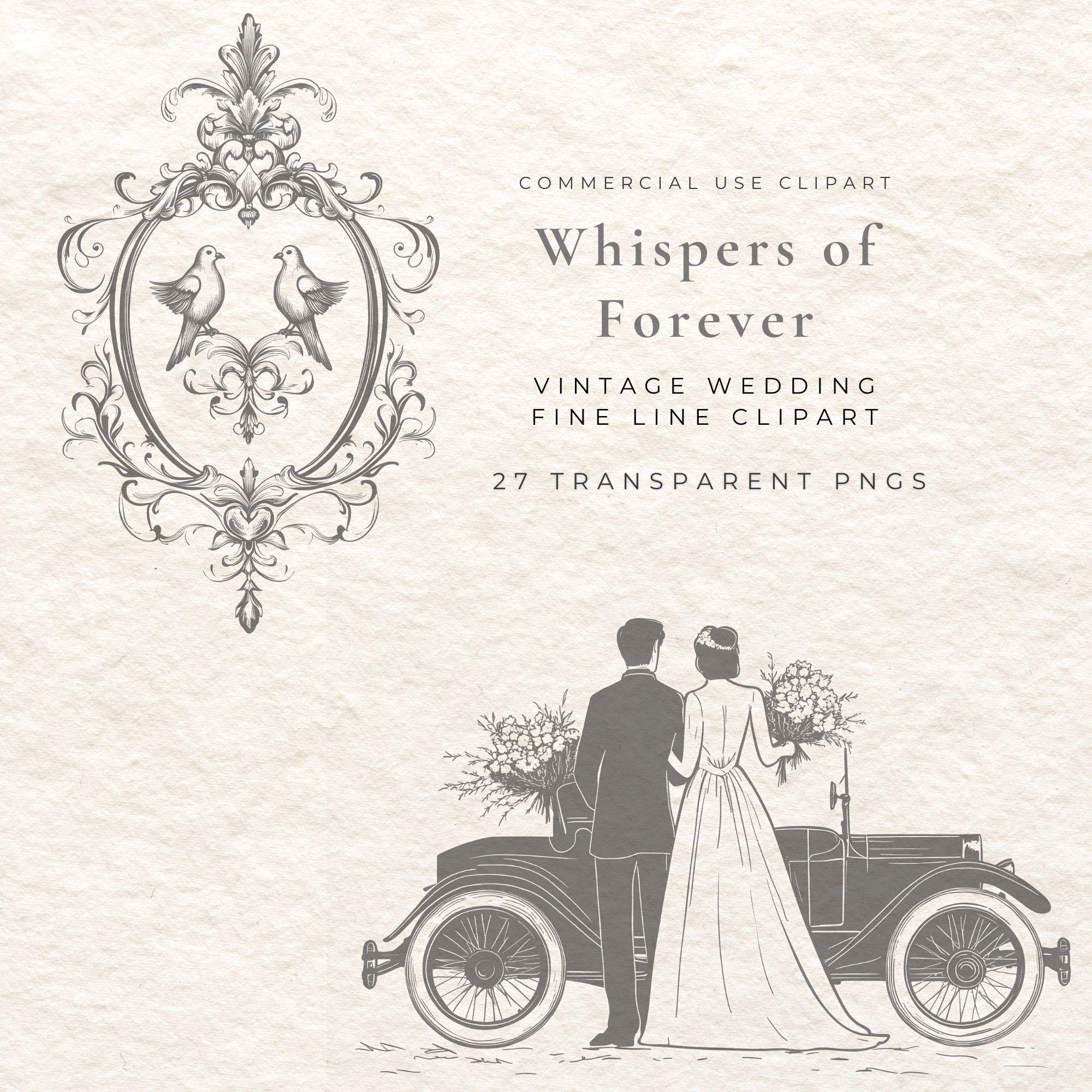 Pack de cliparts mariage vintage | Couple victorien, Voiture, Cadre, Couronne, PNG | Faire-part, logos, sublimation