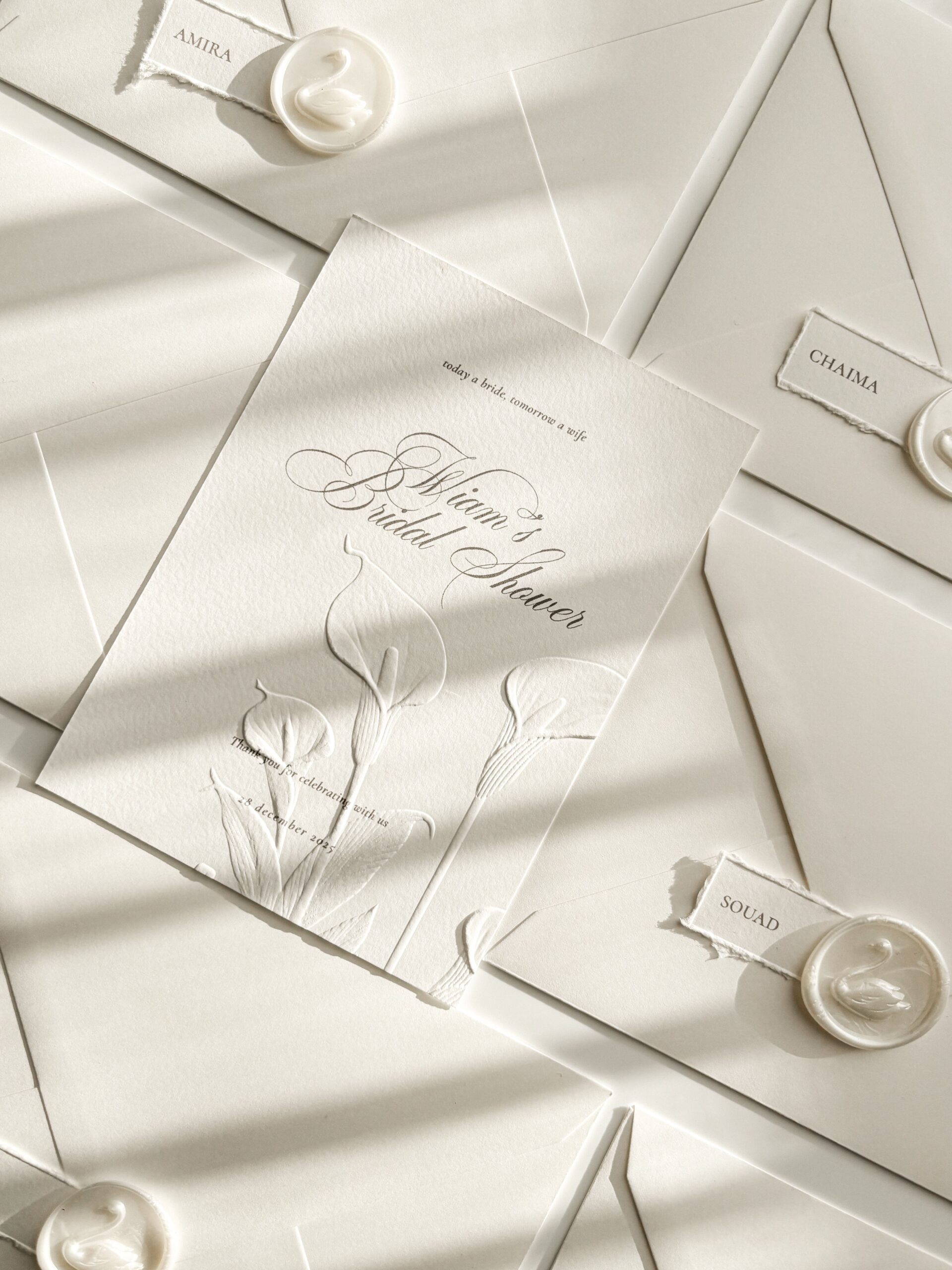 Bridal Shower invitations Swan theme embossed wax seal