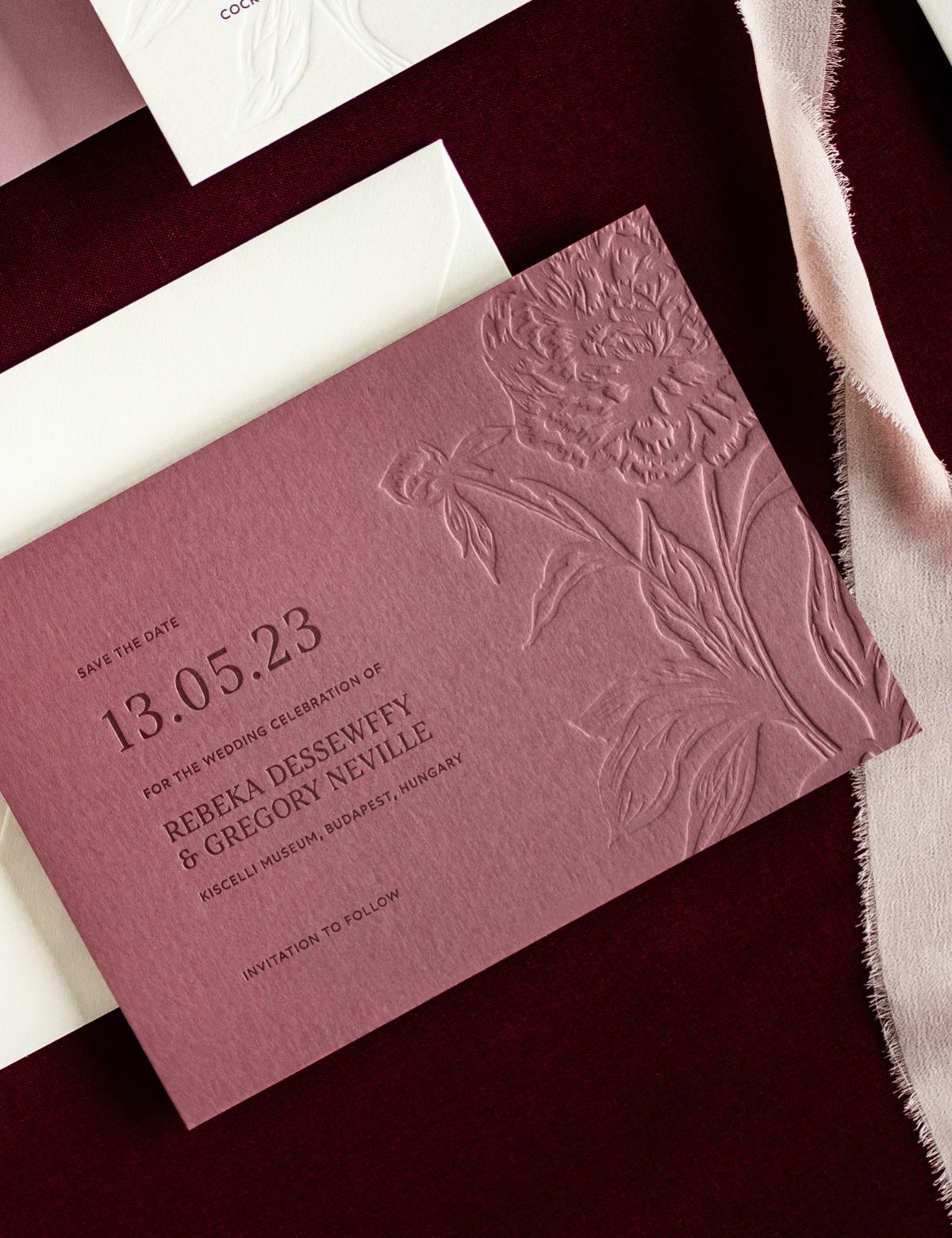 Fine illustrated letterpress Save the Date card — Tale of Paeonia