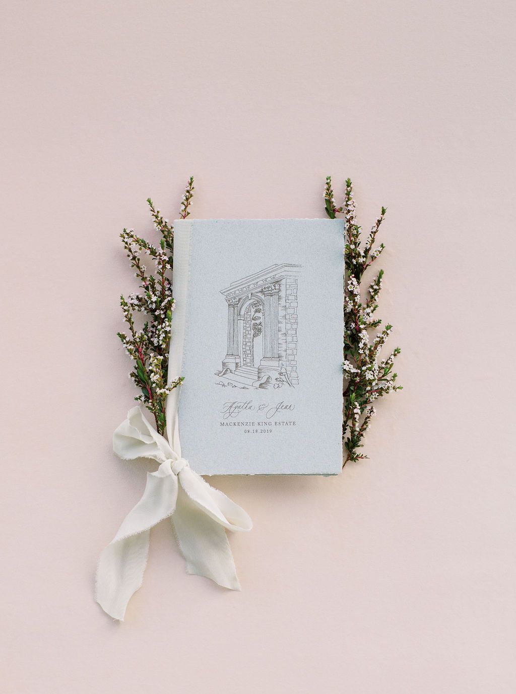 The AYLA View | Wedding Venue Illustration on Handmade Vow Booklets