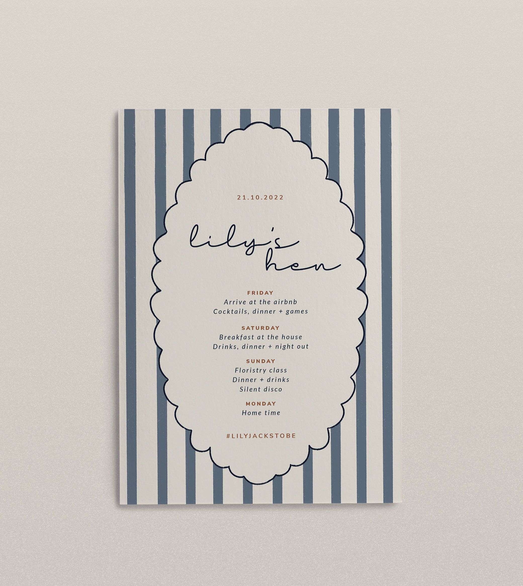 Hen Party Modern Itinerary design | Bridal shower Striped and Scalloped invitation | Bachelorette party itinerary