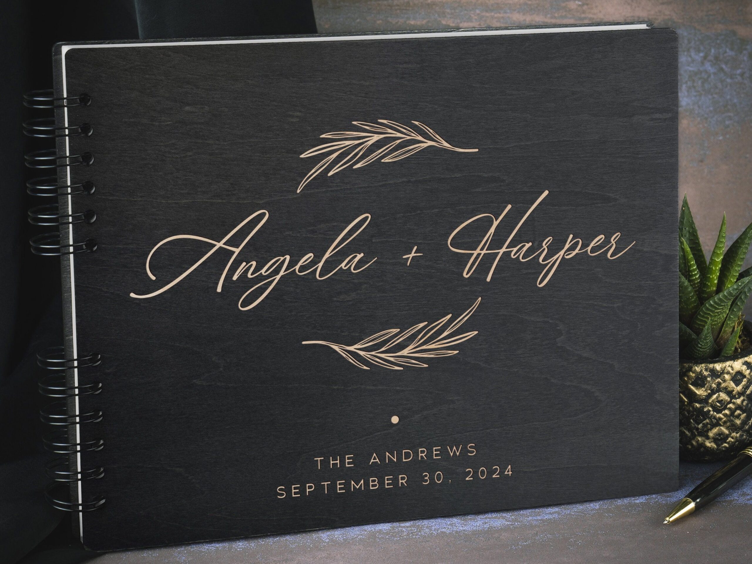 Custom Wedding Guest Book, Personalized Wedding Reception Guestbook, Engagement Signing Book, Hard Cover Wooden Guest Book, Wedding Keepsake