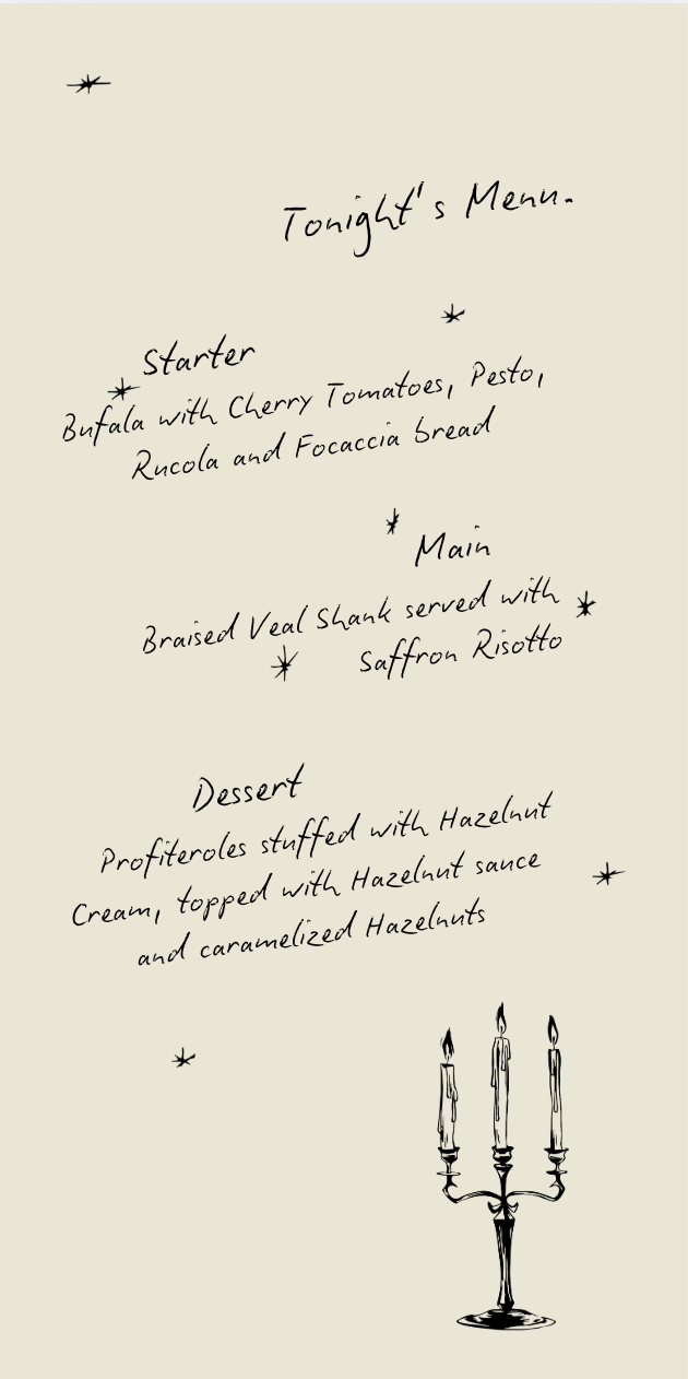 Elegant Handwritten Wedding Dinner Menu