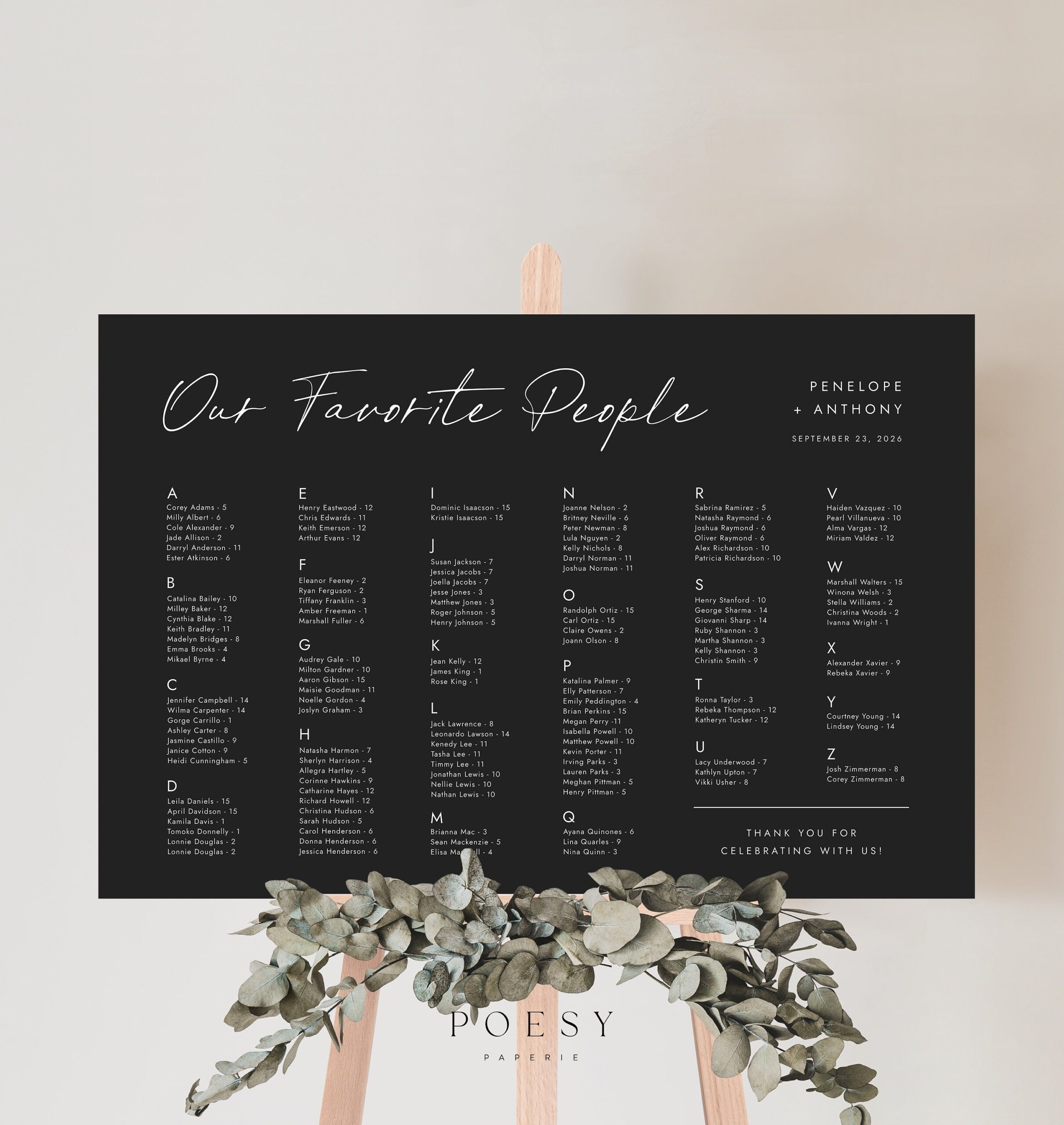 Alphabetical Wedding Seating Chart Template, Modern Minimalist Seating Chart Alphabet Template, Printable Wedding Seating Chart Sign | LEVI — Etsy