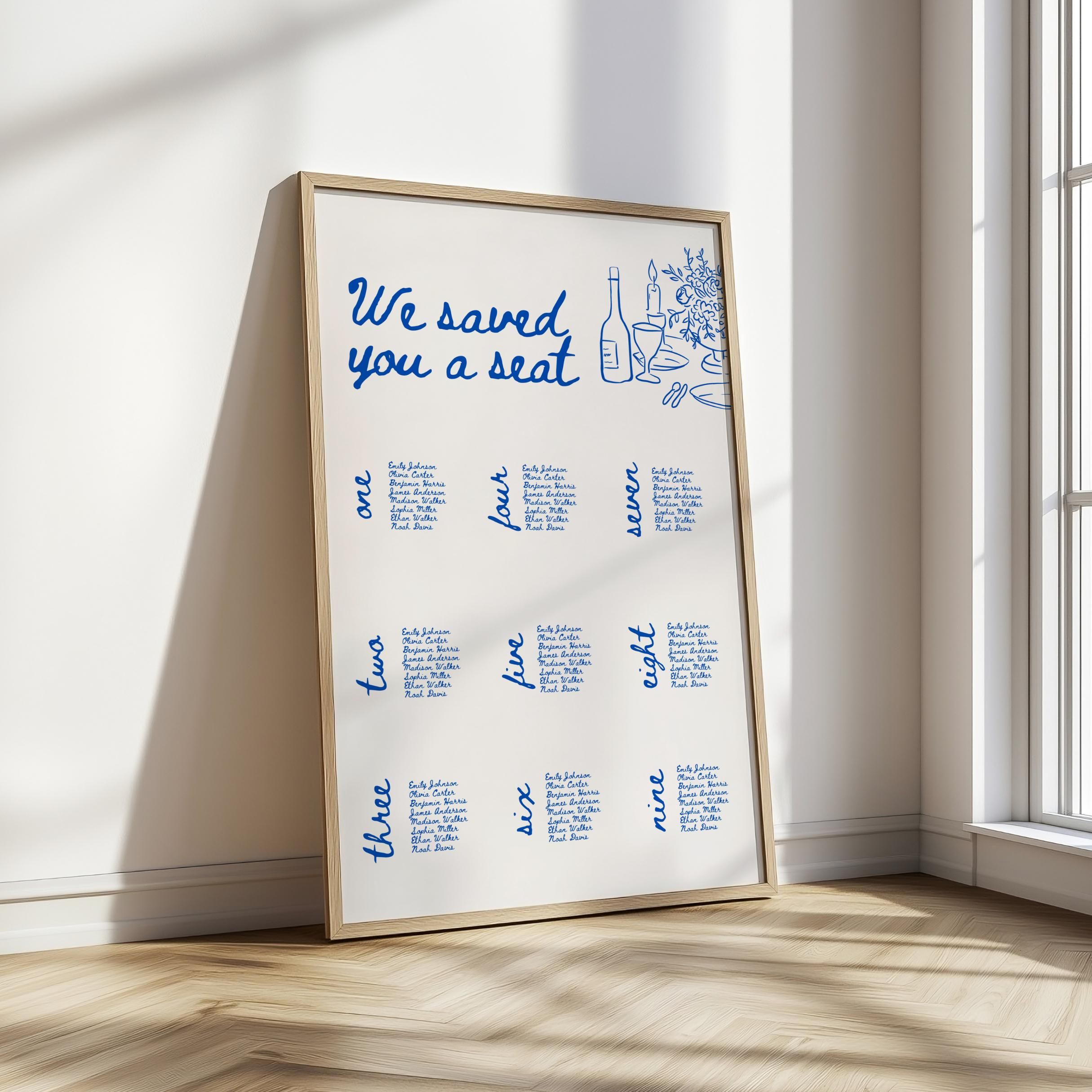 Modèle de tableau des places assises dessiné à la main