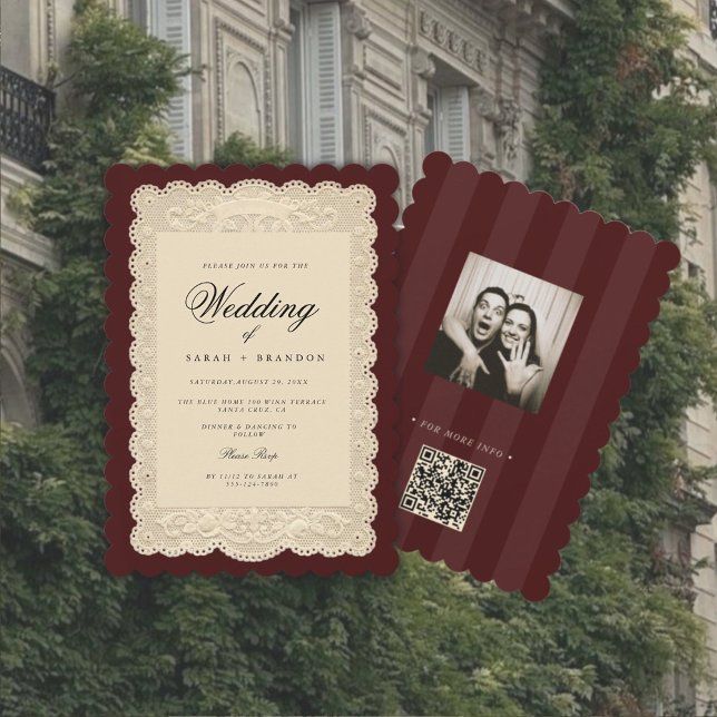 Vintage Paper Lace Burgundy Wedding Invitation | Zazzle