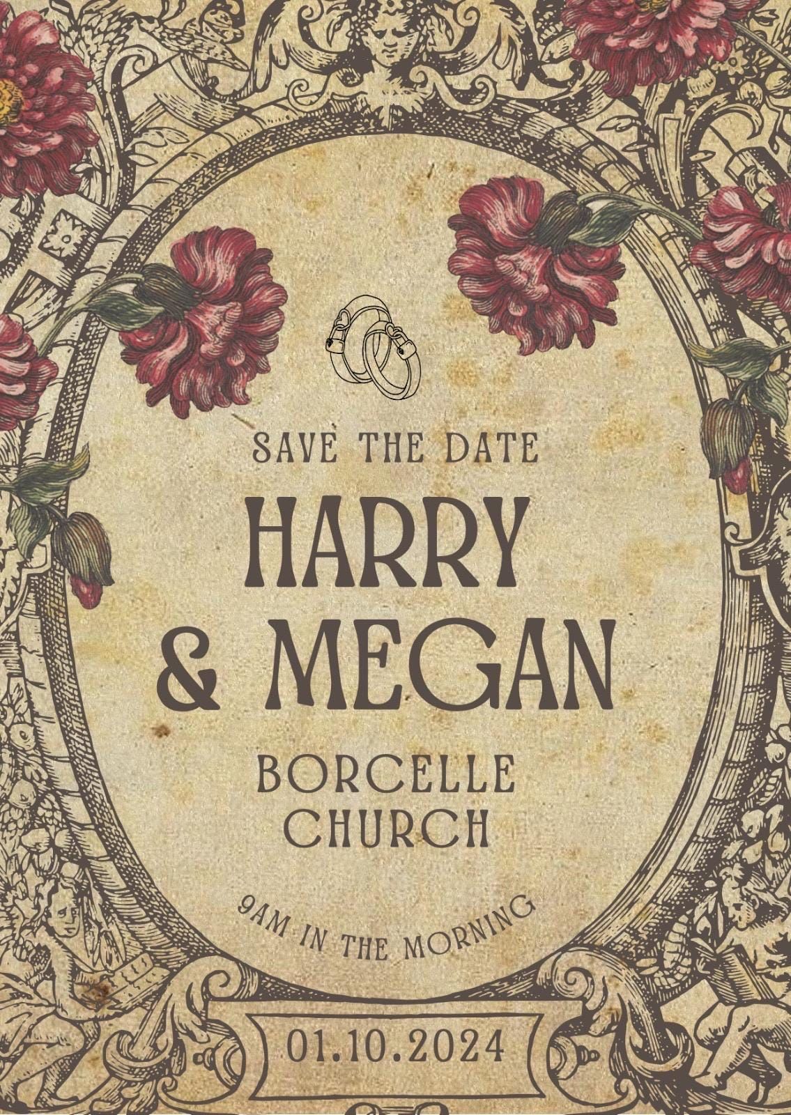 Vintage Theme Digital Wedding Invitation, Electronic Wedding Invite, Digital