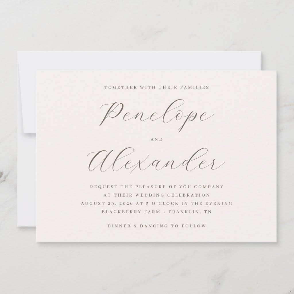 Elegant Beige Hand Lettering Invitation
