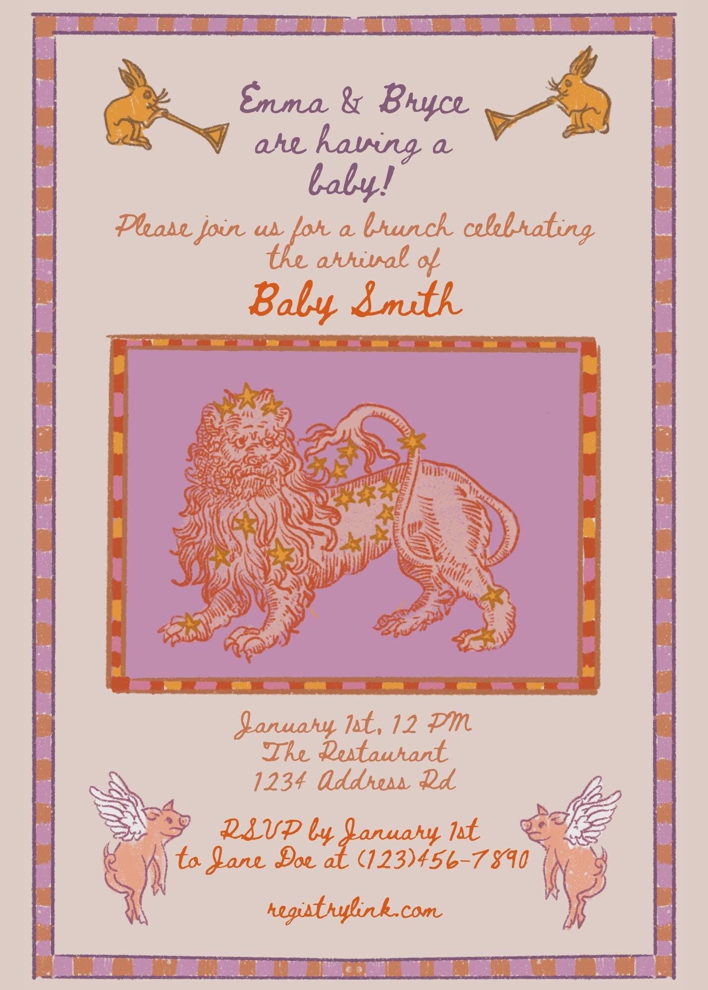 Faire-part de baby shower médiéval lion