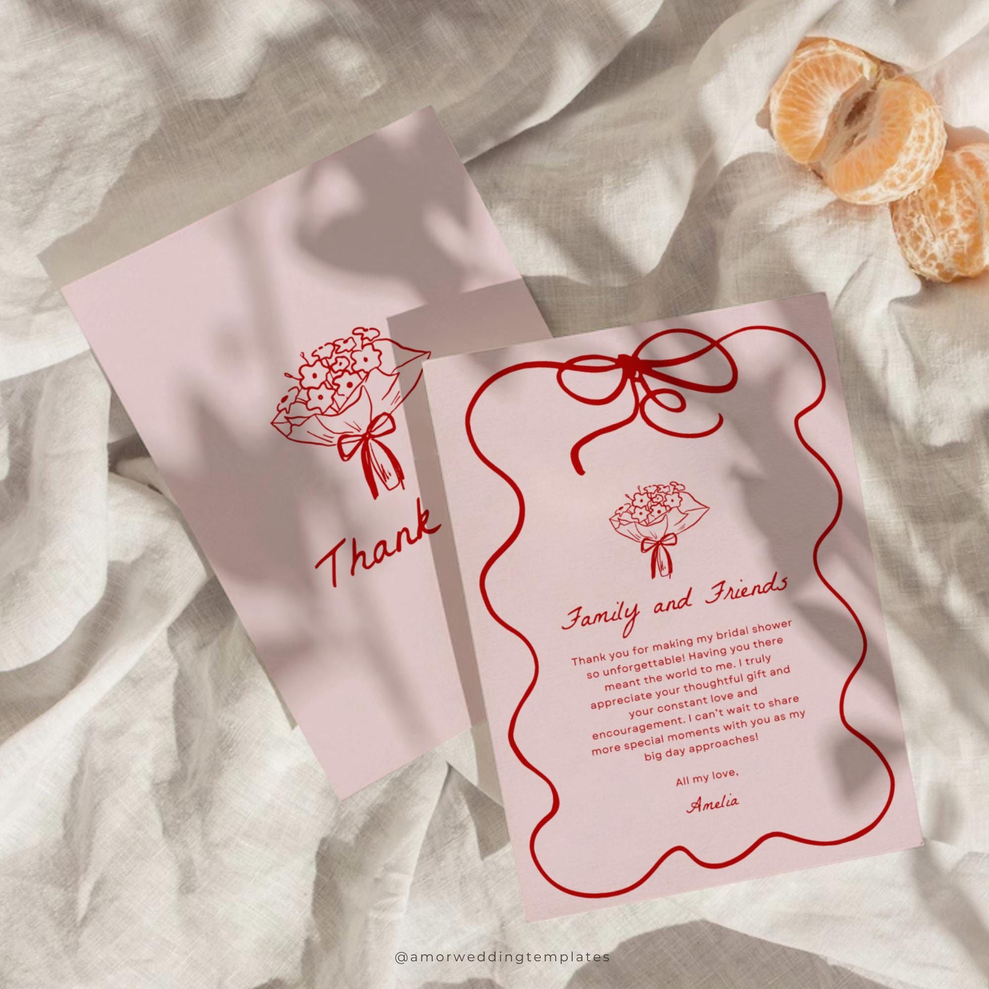 Modèle de carte de remerciement pour la douche nuptiale : bordure ondulée (imprimable)