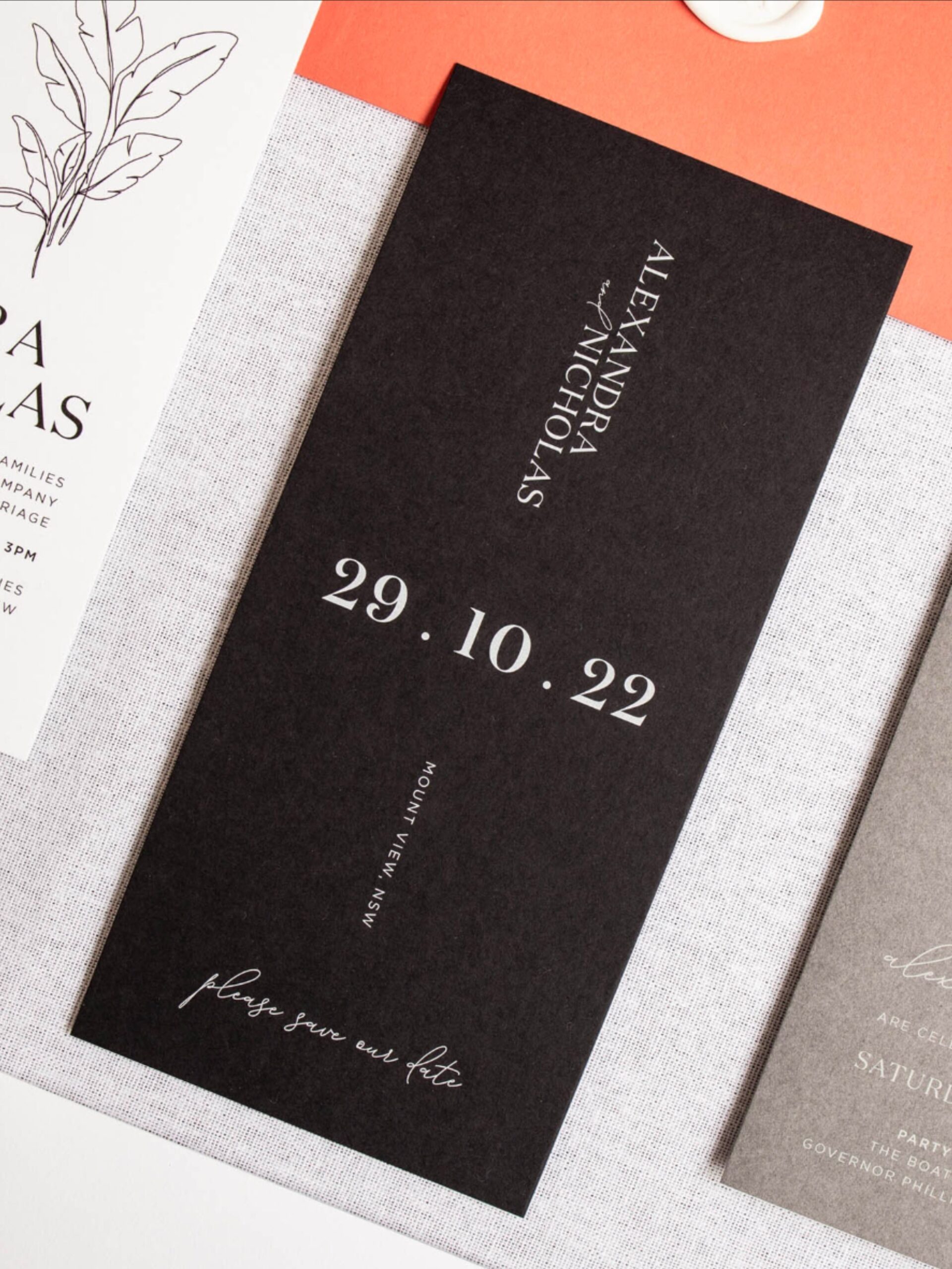 Palms wedding save the date card
