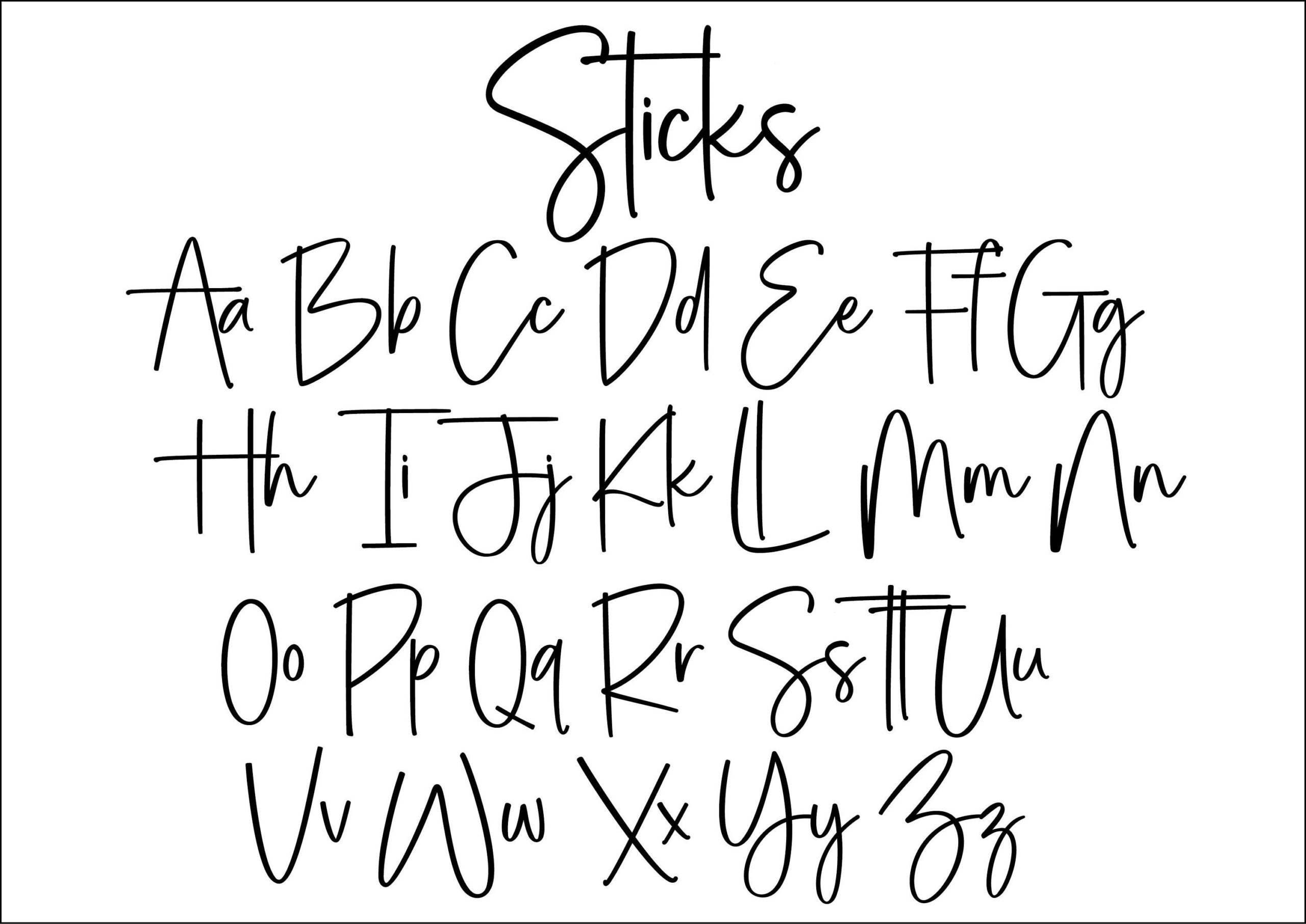 Sticks police, police manuscrite, polices Cricut, calligraphie, police moderne, polices pour Cricut, police cursive, police Procreate, police Monoline