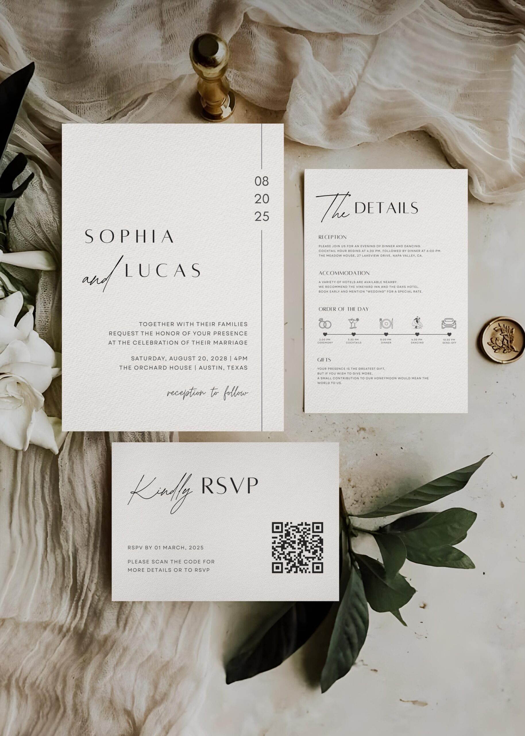 Ensemble de modèles de faire-part de mariage minimalistes Suite d’invitations modifiables modernes Détails du modèle Carte RSVP Téléchargement immédiat