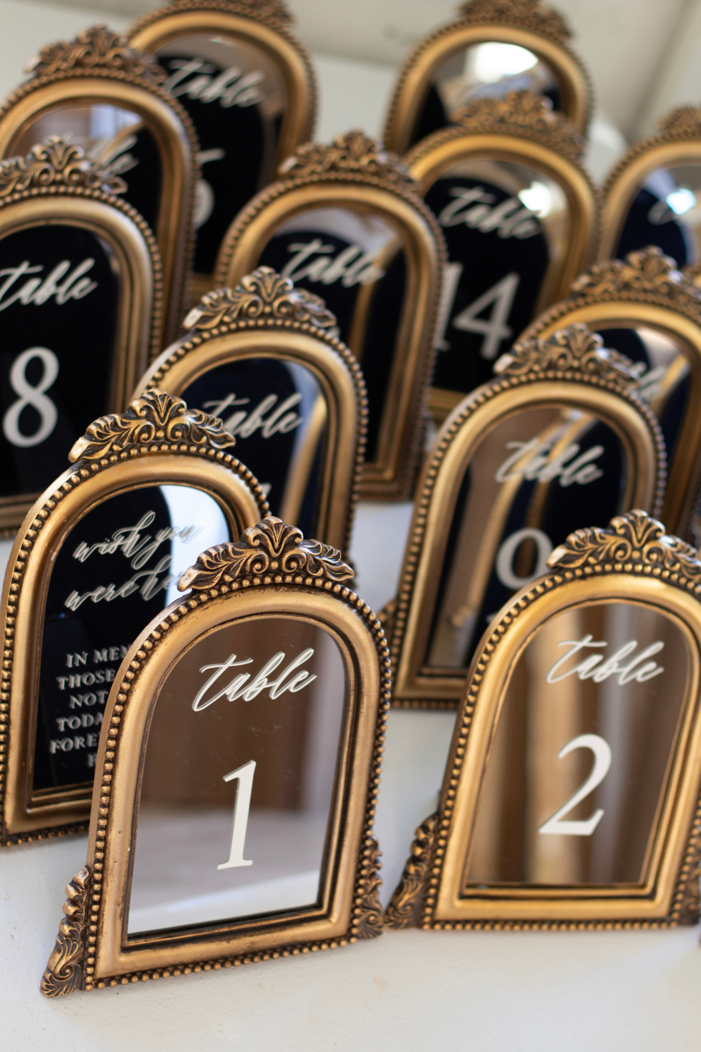 Elegant Table Number Signs – Antique Mirror Wedding Decor for Receptions