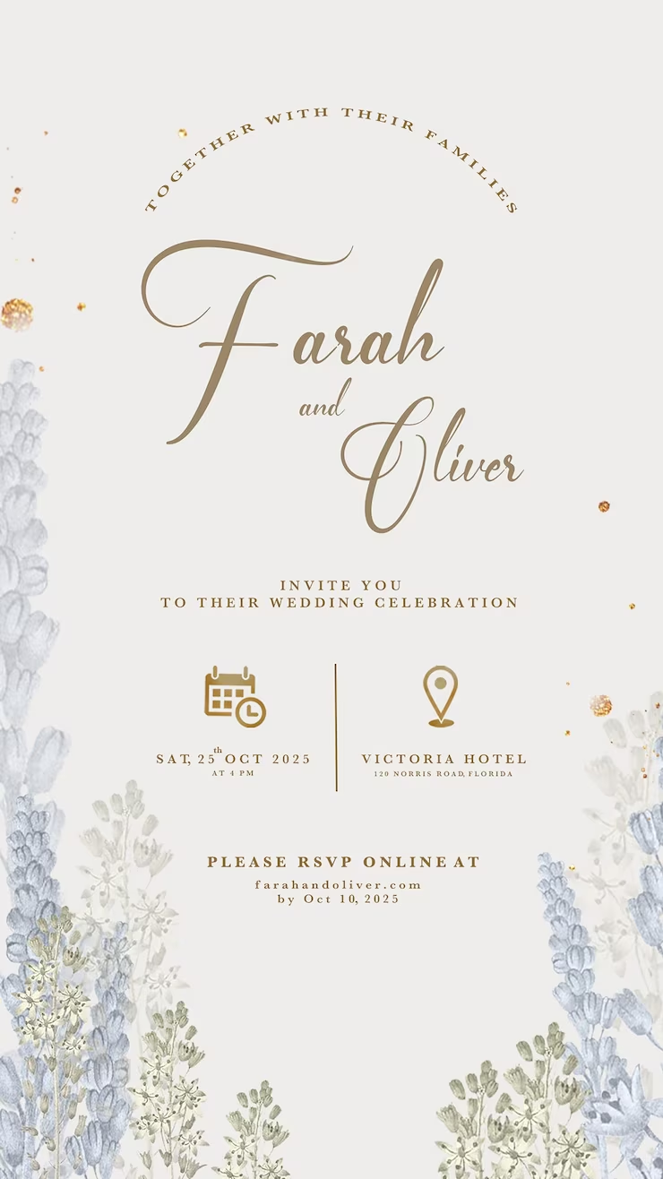 Digital wedding invitation with blue hyacinths | Premium PSD