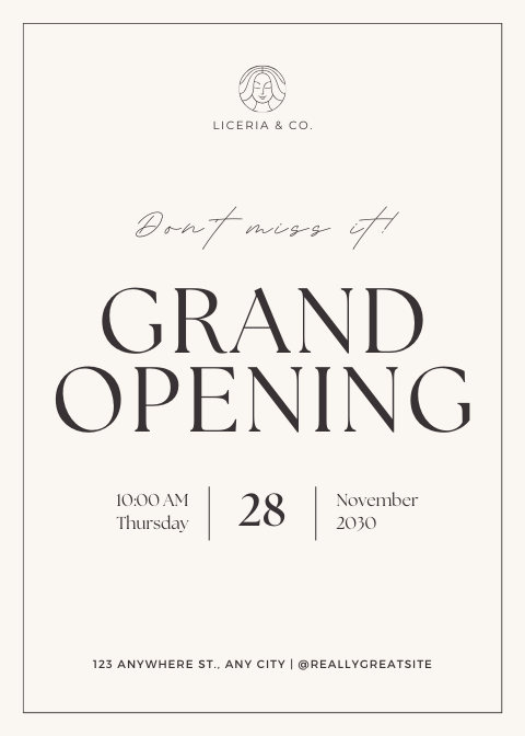 Cream & Black Elegant Grand Opening Invitation | Canva Template