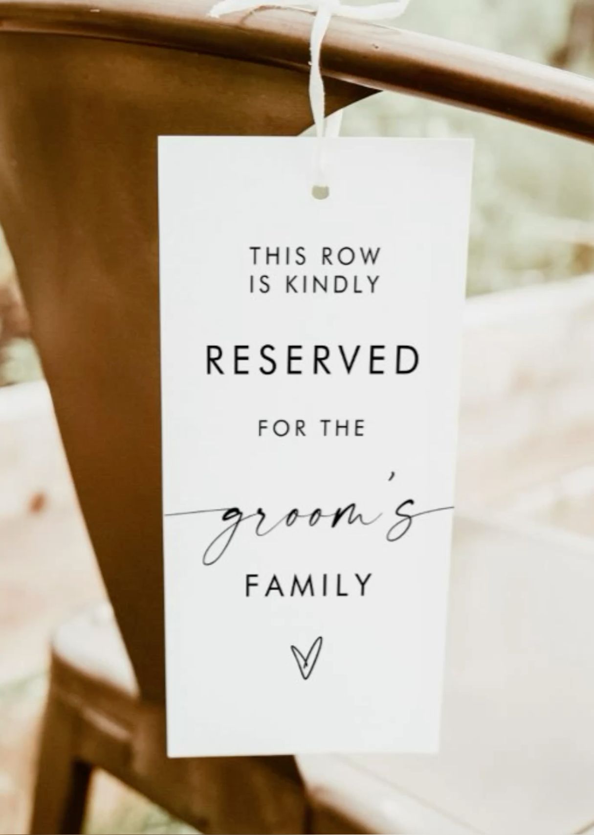 Modern Minimalist Wedding Ceremony Reserved Seating Sign | White Script Names