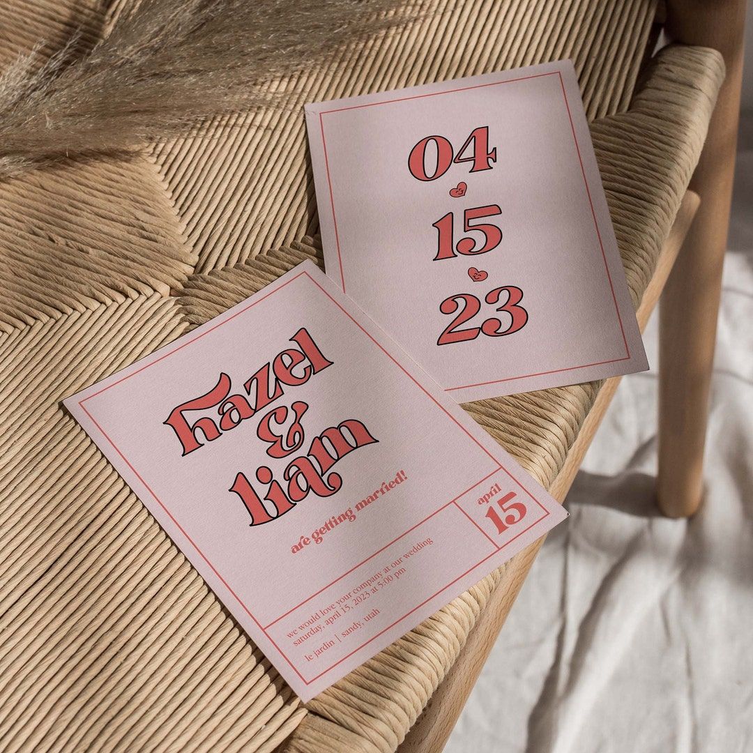 Colorful Wedding Invite | Retro Wedding Invitation | Wedding Stationery Suite | Bright Wedding Invitations | Wedding Paper | Save the Date — Etsy