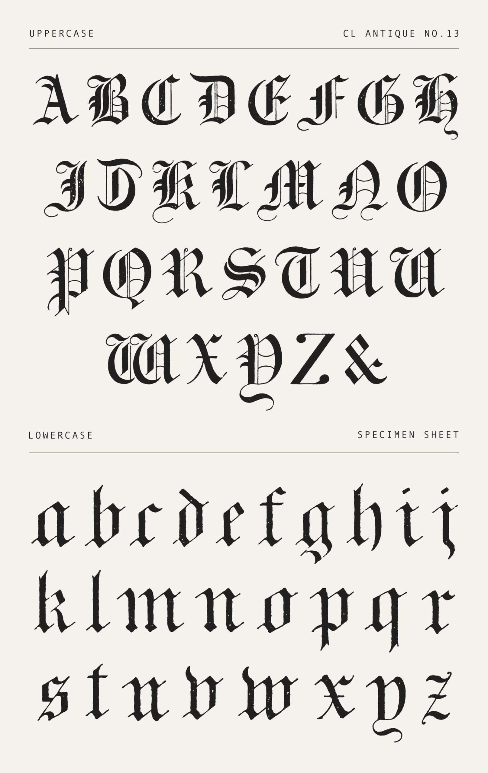 Textured Blackletter Font — Gothic Antique Typeface with Rough Ink Texture (CL