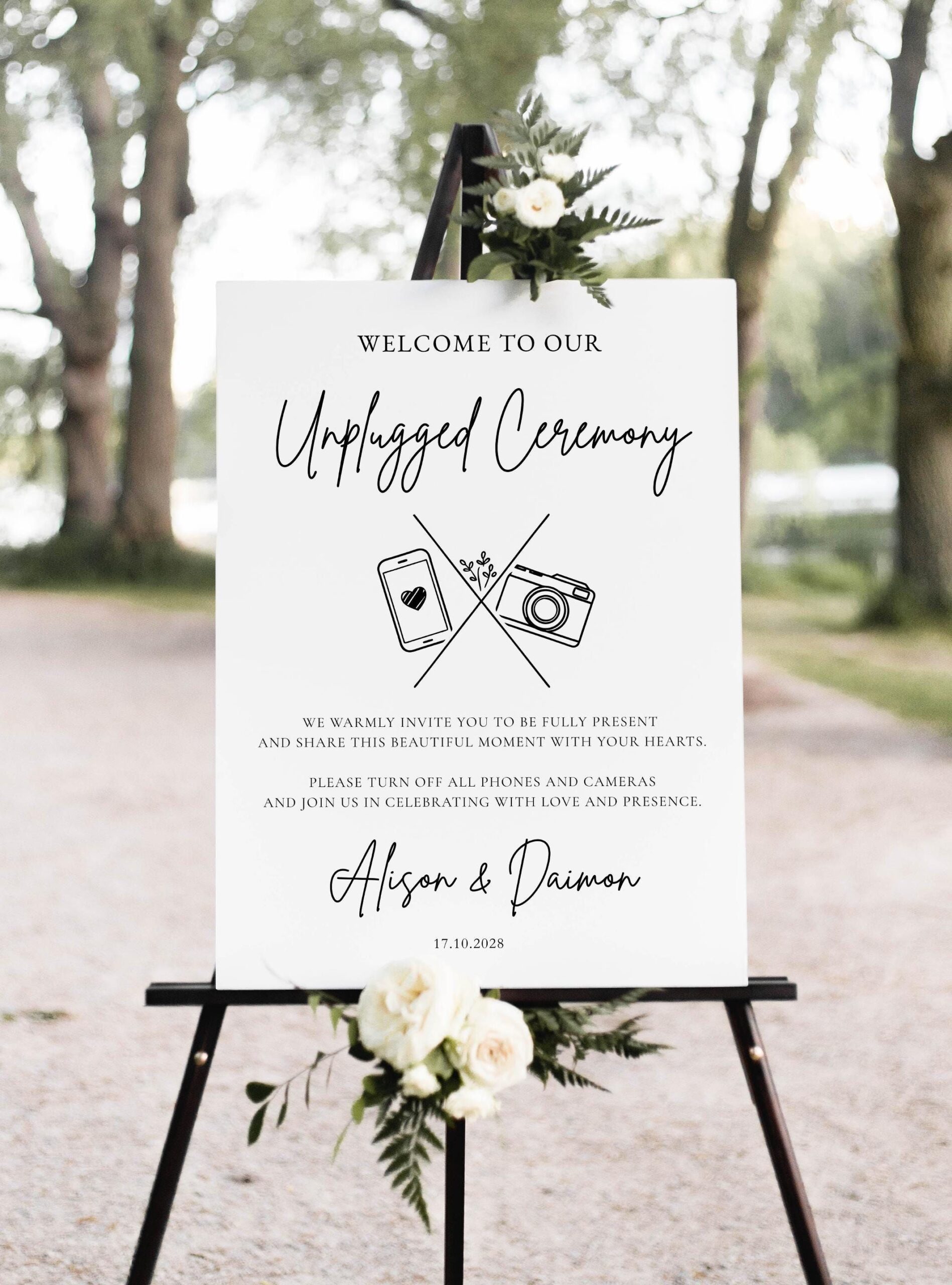 Modèle de toile de signe de cérémonie débranché, signe de cérémonie de mariage débranché, signe de mariage sans appareils, panneau de bienvenue moderne minimaliste, MOD7-WS3