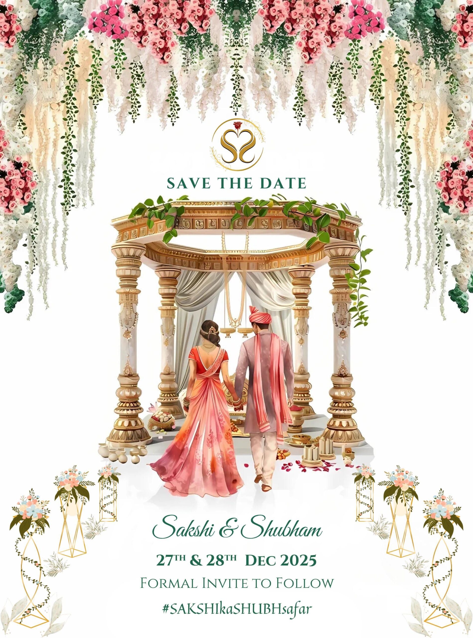 Invitation numérique virtuelle « Save the Date » | Modèle de conception modifiable sur Canva | Carte de mariage | Invitation électronique pour les fiançailles, la cérémonie de la bague et la réception