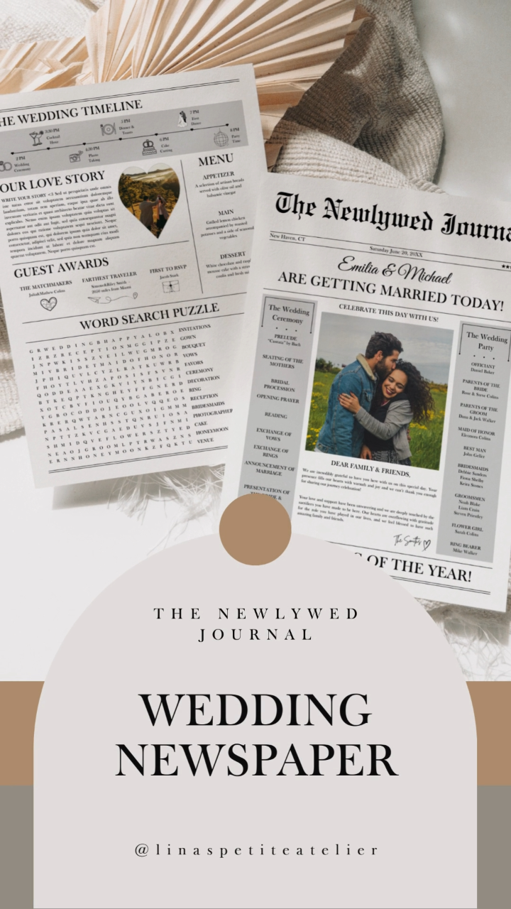 Retro Wedding Inspiration with Elegant Newspaper Program Templates