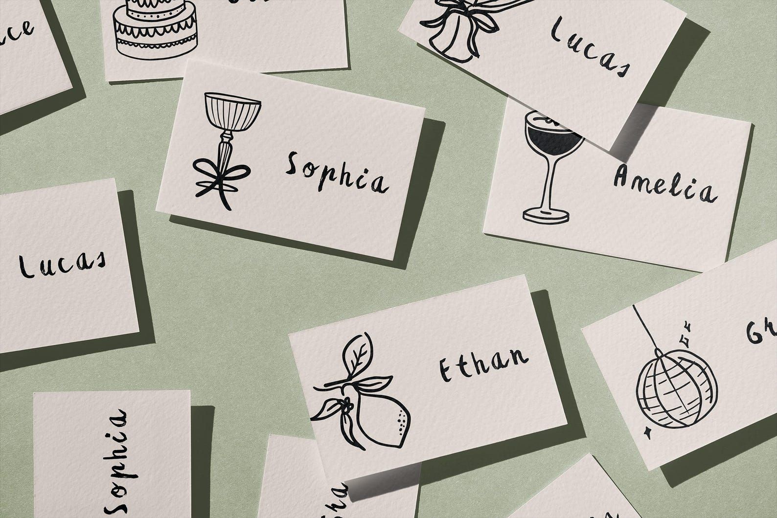 Table Name Card Templates, Hand Drawn Illustrations, Customisable Wedding Guest Cards — Etsy UK