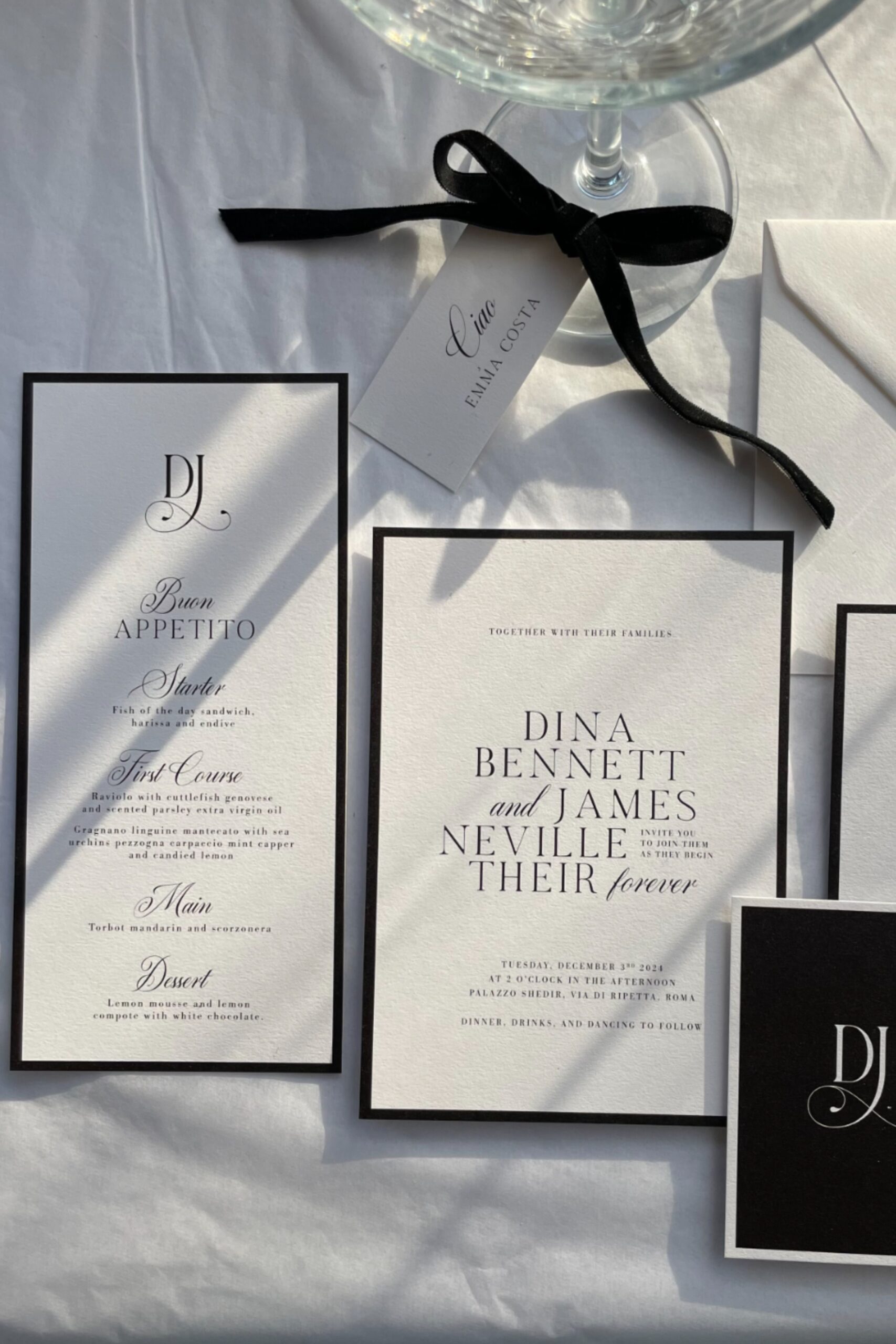 Monochrome Wedding Invitation and Menu