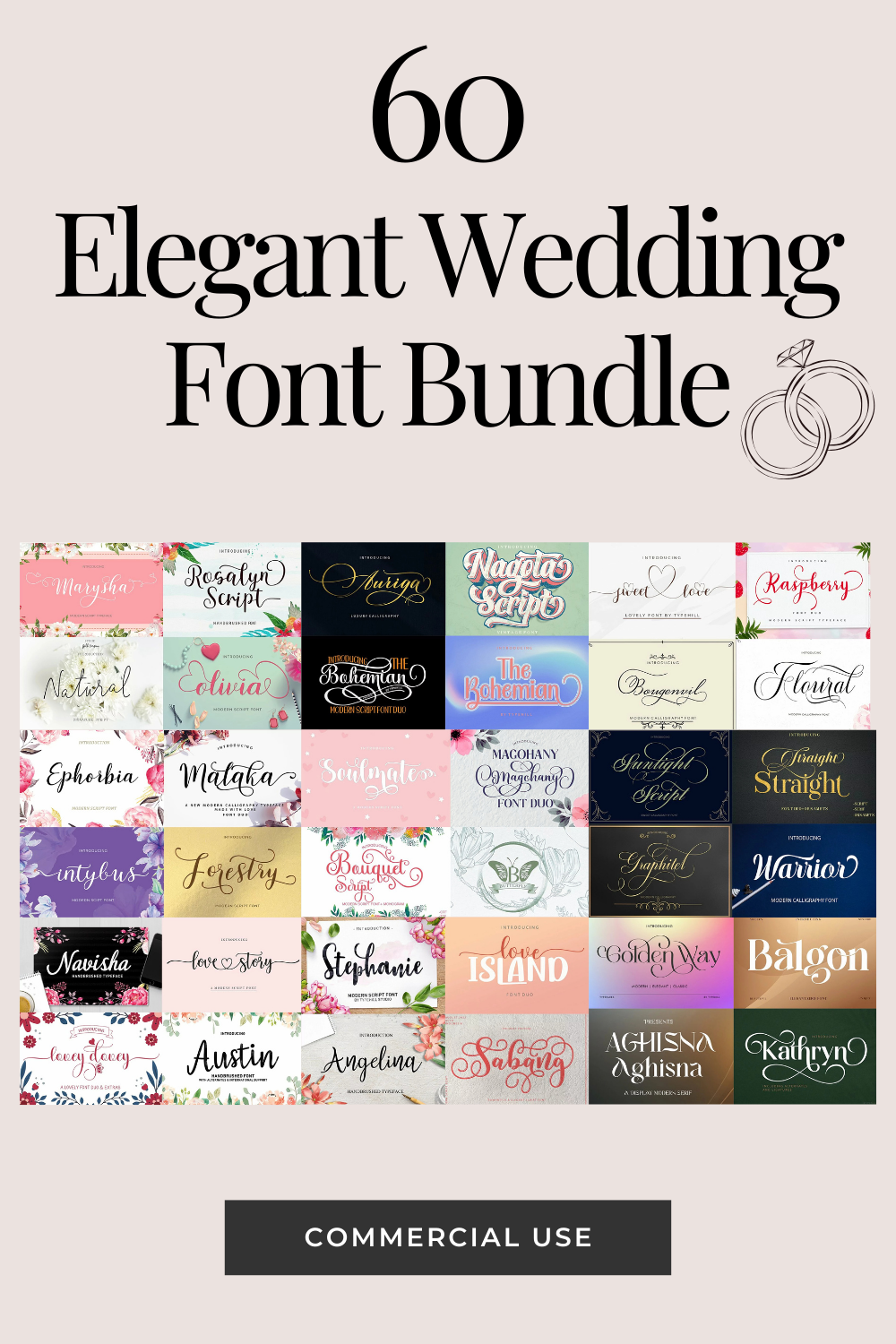 60 Elegant Wedding Font Bundle