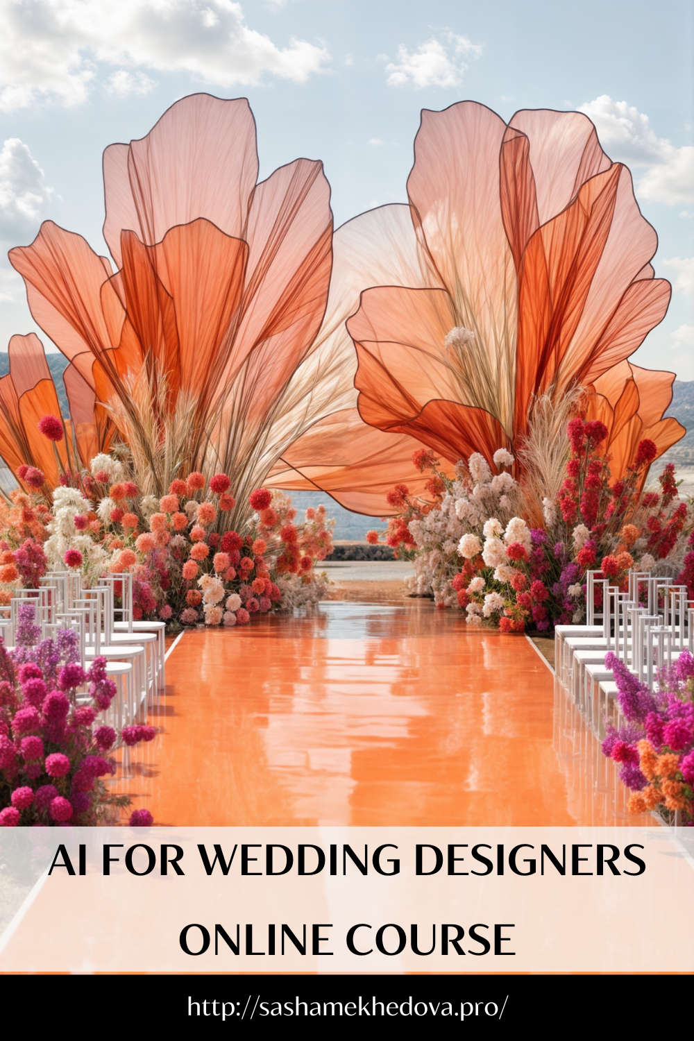 Orange and fuchsia wedding ceremony.