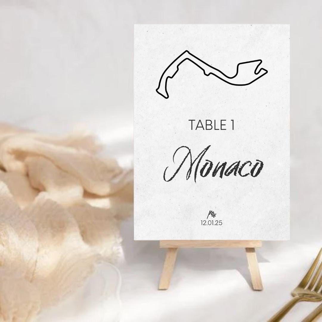 F1 Racing Wedding Seating Chart & Table Numbers 1-10 – Editable Canva Template | Formula 1 Theme, Grand Prix Inspired Reception Decor