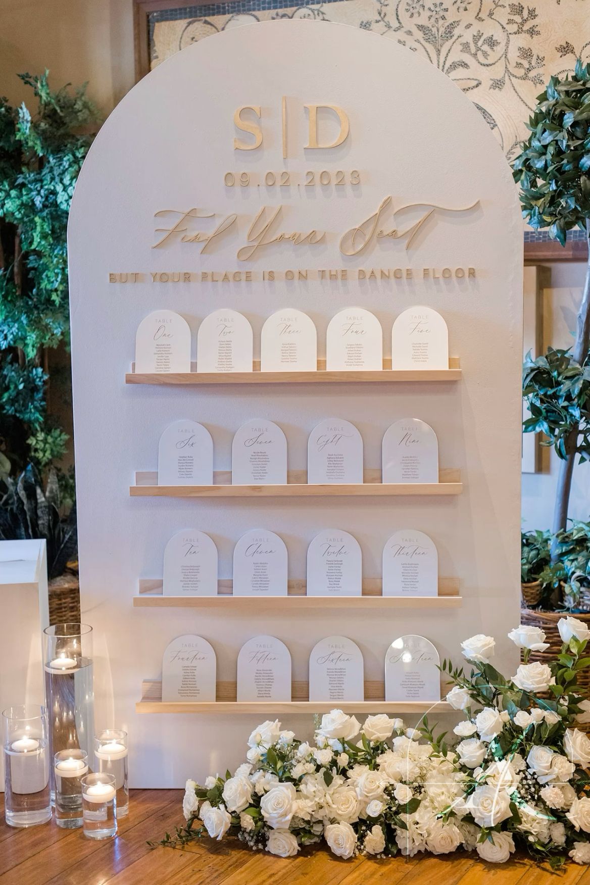 Arch Wall Seating Chart | Shelves | Custom Wedding Sign | Arch and Arrow