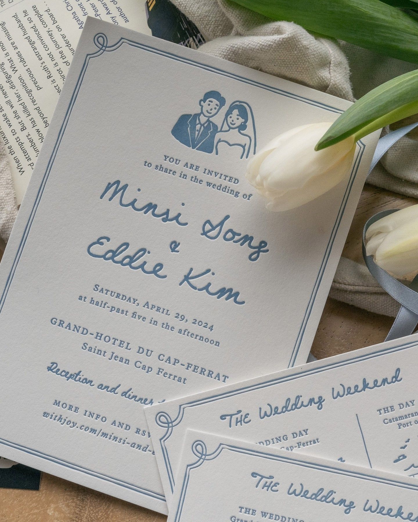 Luxury Wedding Stationery with Vintage Stamps and Letterpress