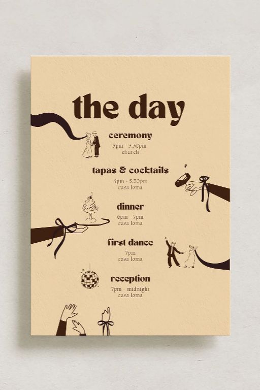 Wedding Day Schedule Canva Template — Editable Digital Timeline Card in Espresso Brown