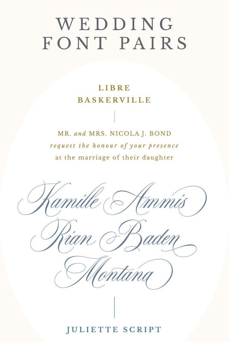 Libre Baskerville and Juliette Script Wedding Font Pair | Elegant Calligraphy Fonts