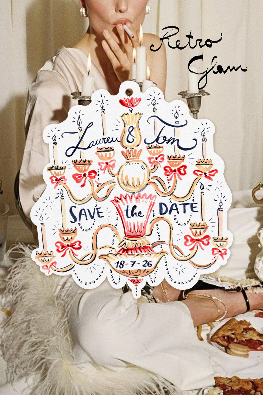 Retro Glam Chandelier Save the Date