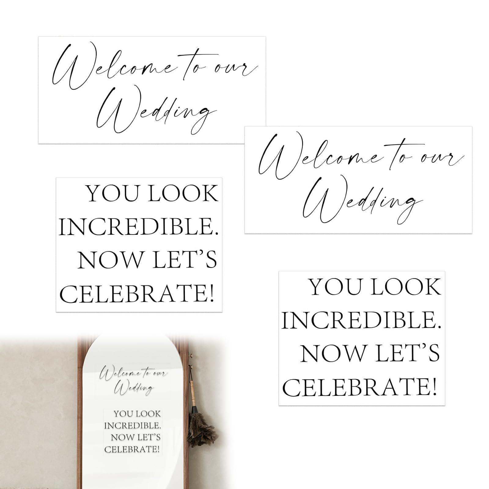 4 Pcs of Welcome to Our Wedding Mirror Decal,Vinyl Lettering Decal Sticker,2 Styles to Choose from,Easy to Stick and Remove,Suitable for Wedding