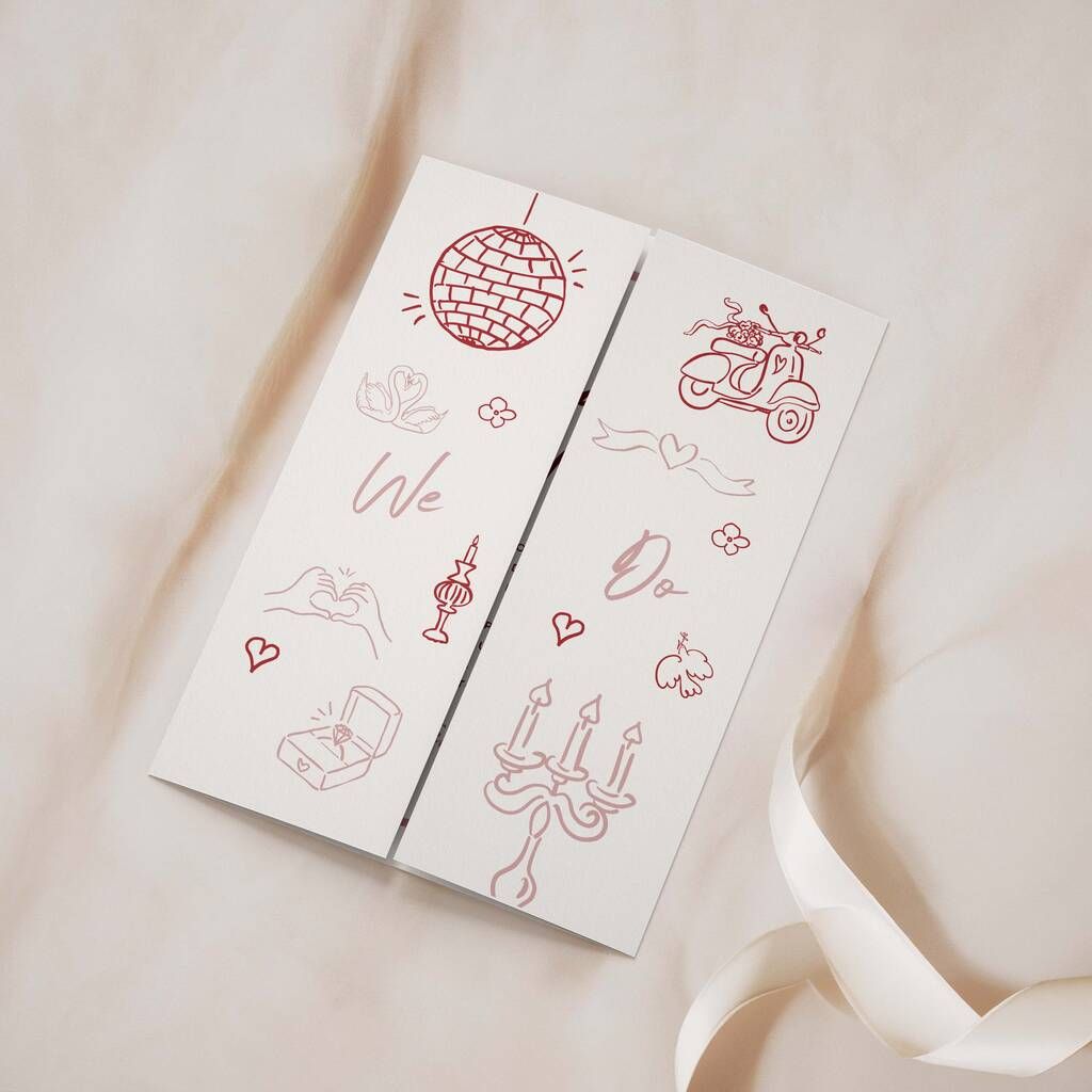 Pink Hand Drawn Theme Gatefold Wedding Invitations