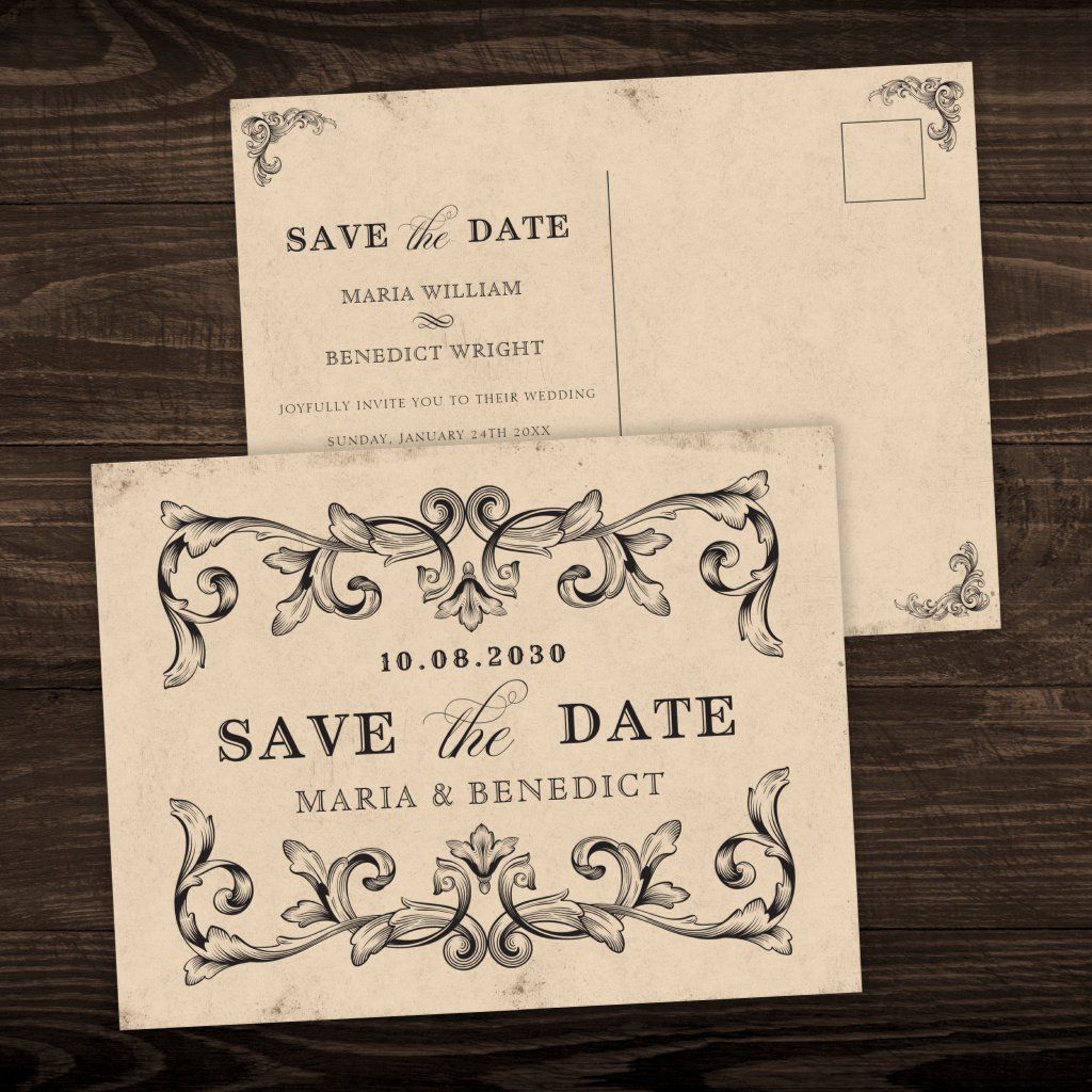 Vintage classic art wedding postcard